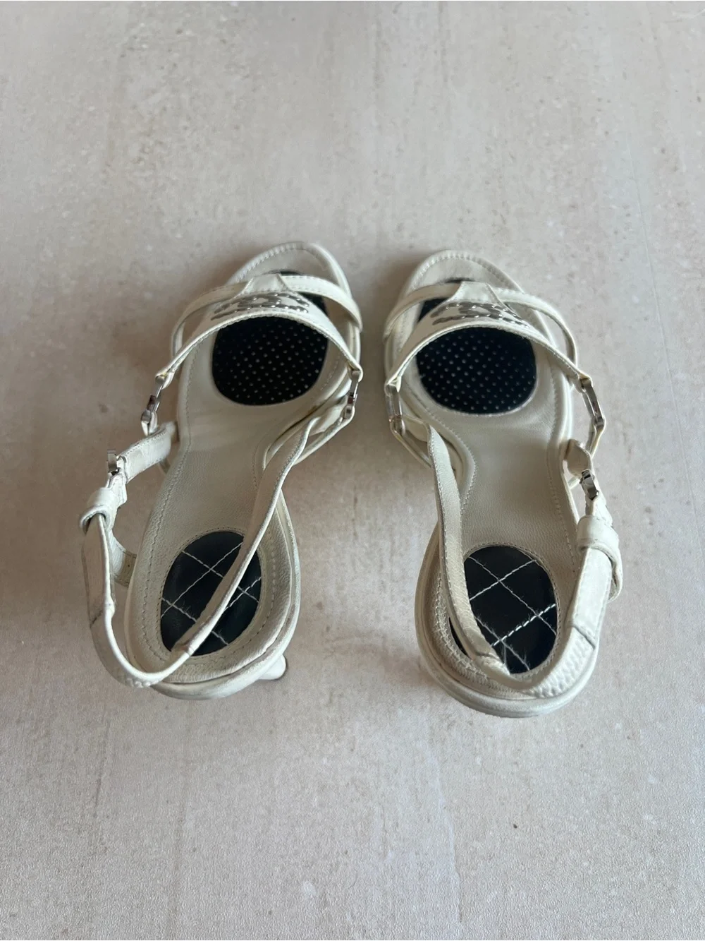 Vintage Chanel White Slingback Studded Sandals with Box